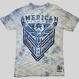 American Fighter Men Graphic Tee TShirt Finley Blue Pullover Heathered Tie Dye S